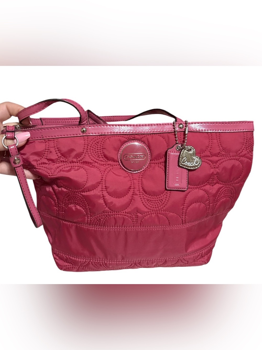 Coach Hot Pink Quilted Tote with Logo Charm